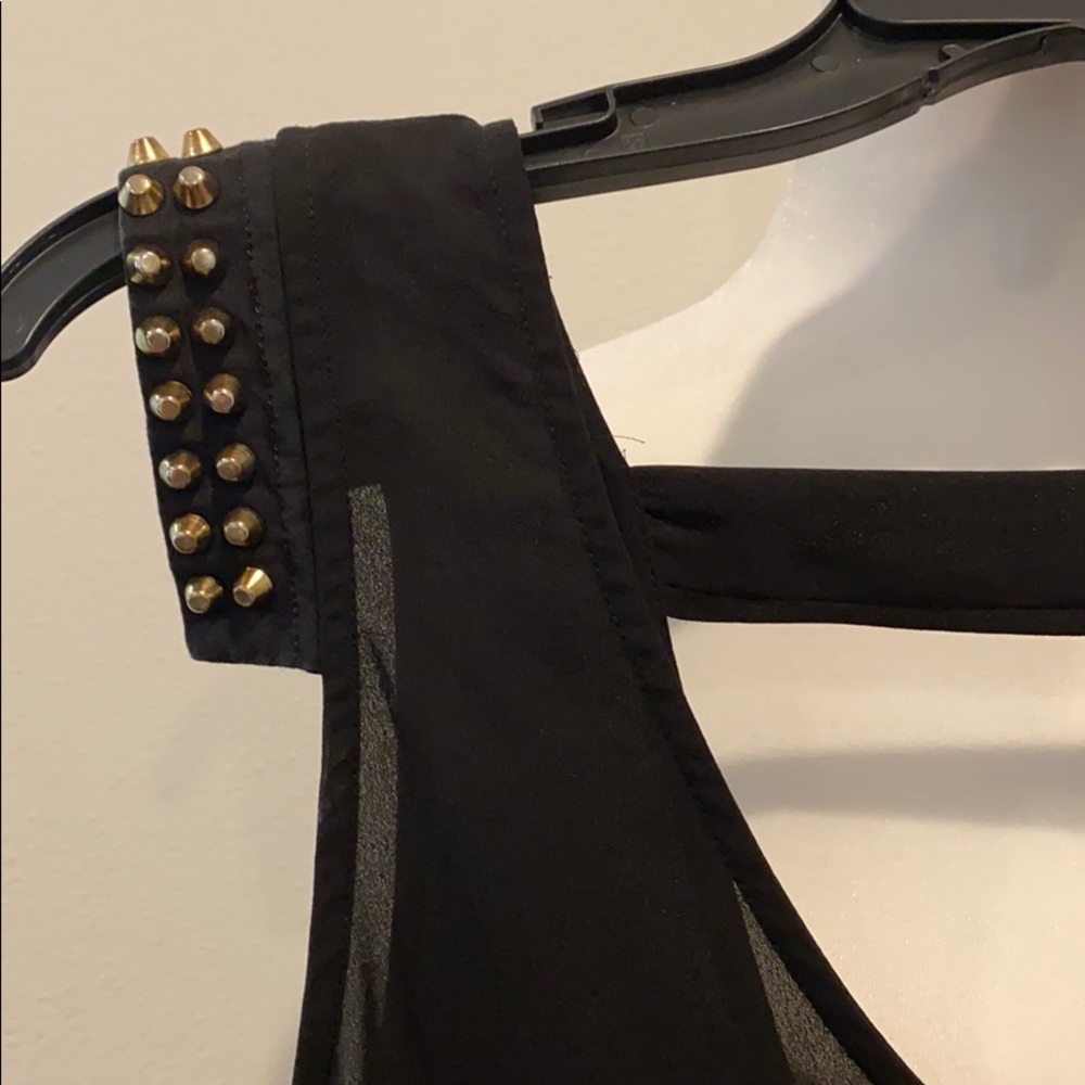 NWOT black camisole tank with embellished sleeves - Picture 2 of 2
